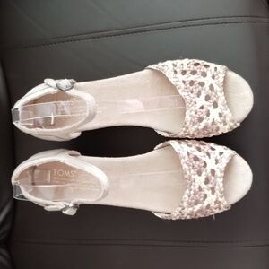 Toms Beige Brown Suede Weave Peep Toe Sandals Cork Wedge Heels Buckle Sz 9 M